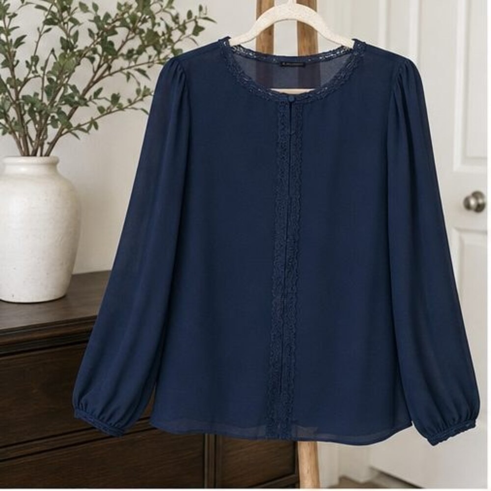 Navy Lace Trim Top